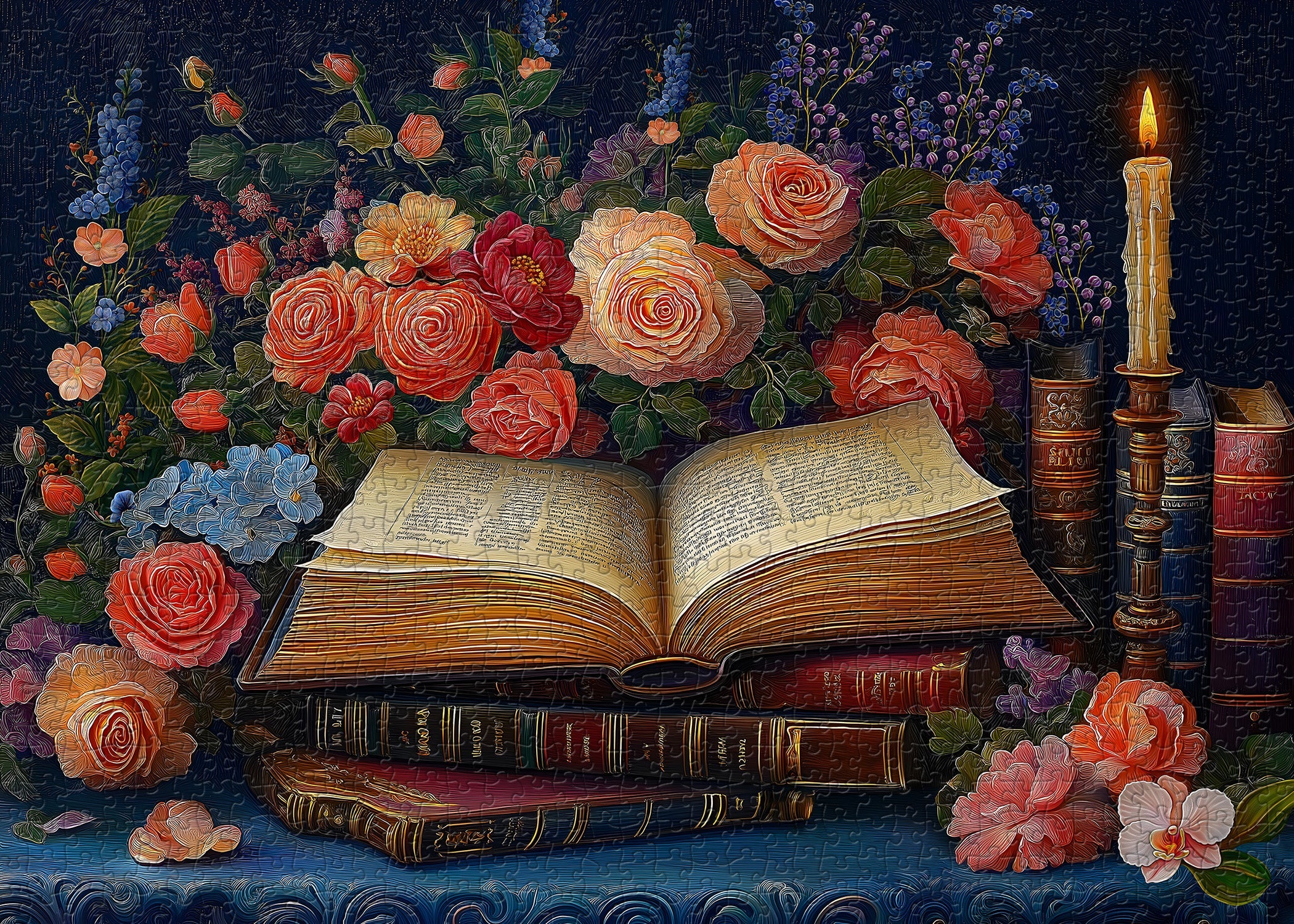 Libros y flores Rompecabezas Puzzle 1000 piezas