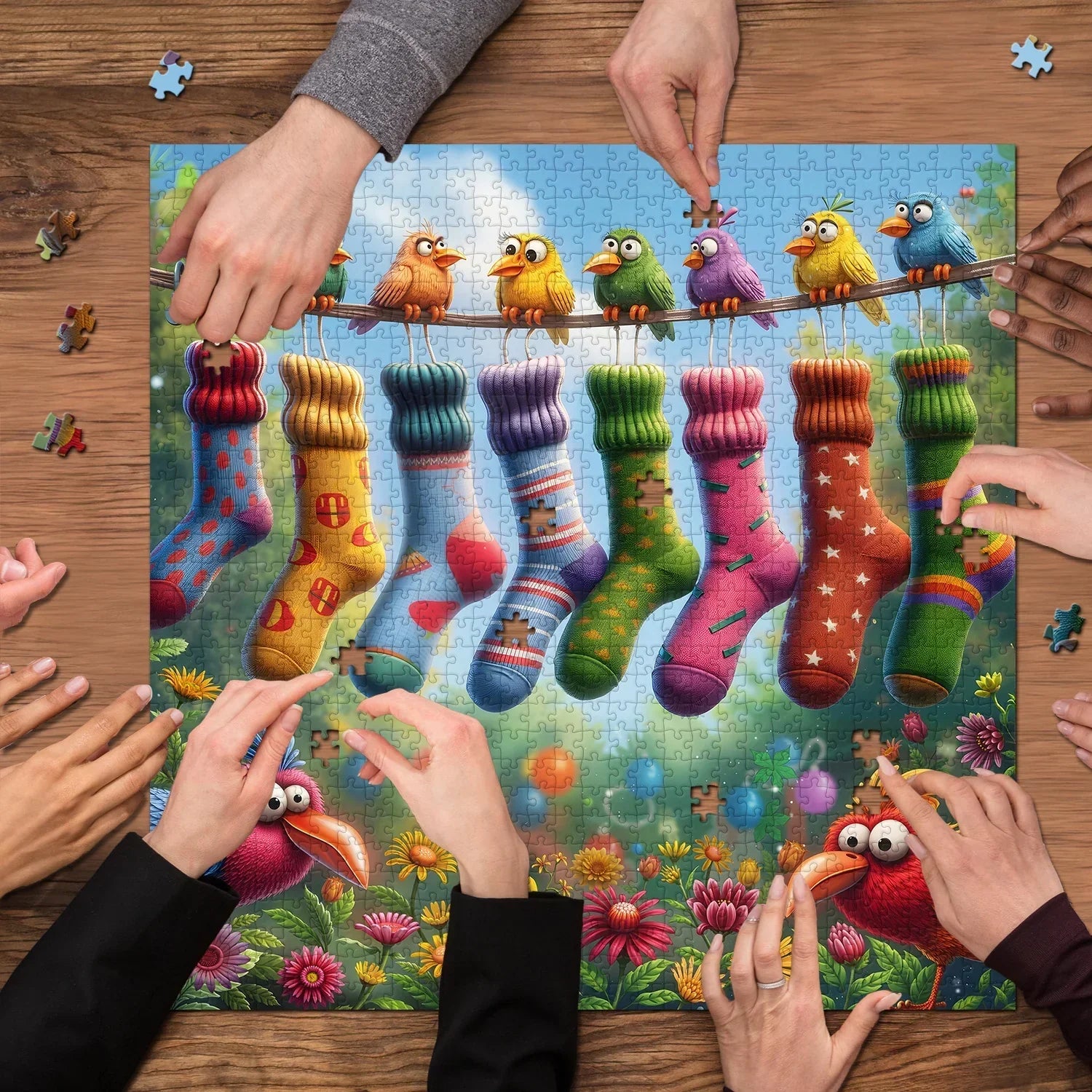 Rainbow Bird's Sock Party Jigsaw Puzzle 1000 Pieces