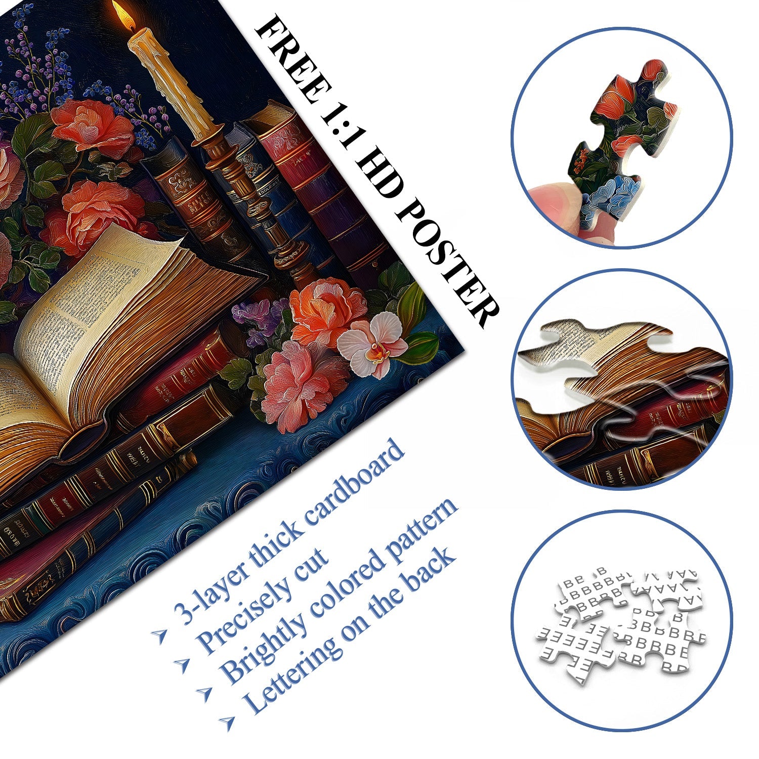 Libros y flores Rompecabezas Puzzle 1000 piezas