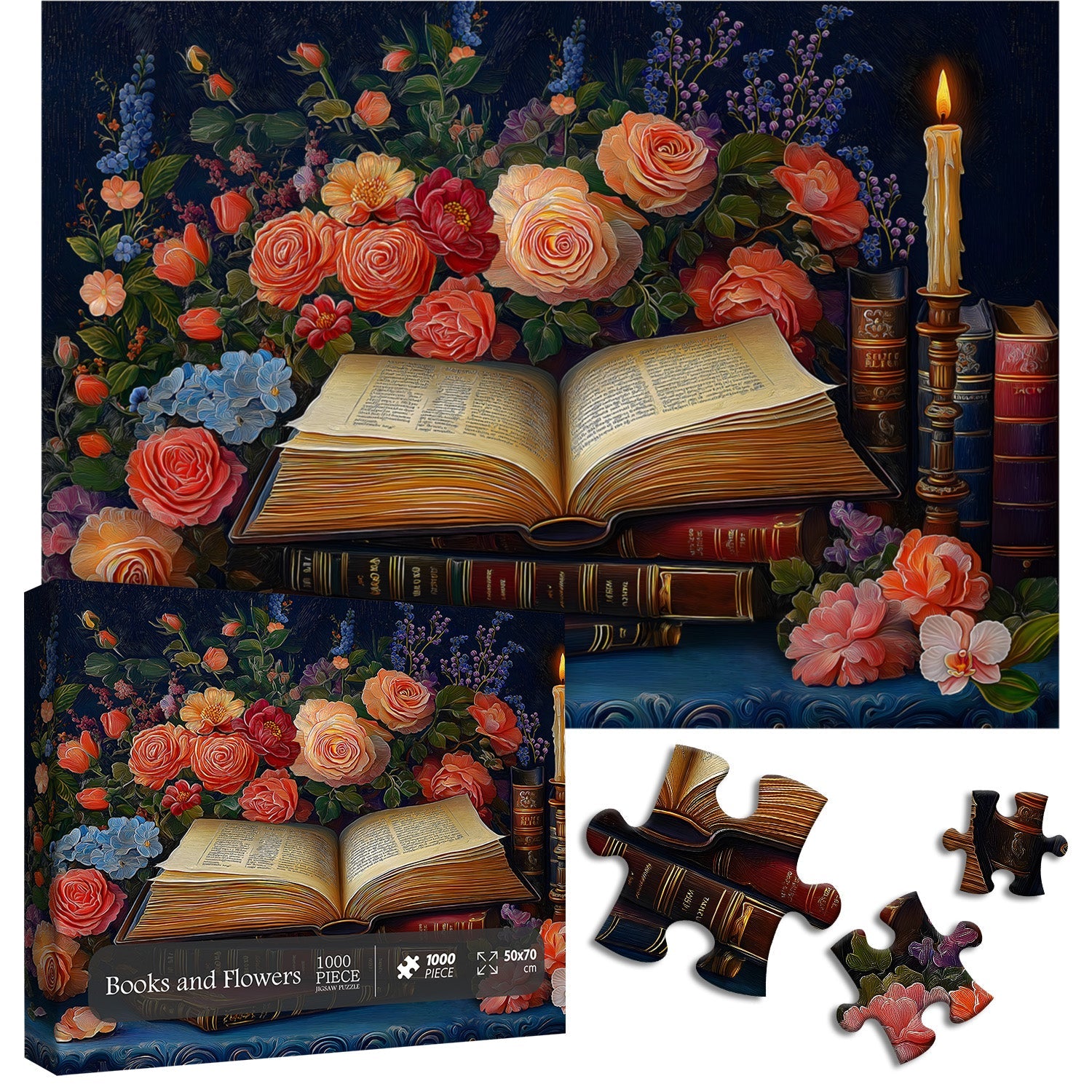 Libros y flores Rompecabezas Puzzle 1000 piezas
