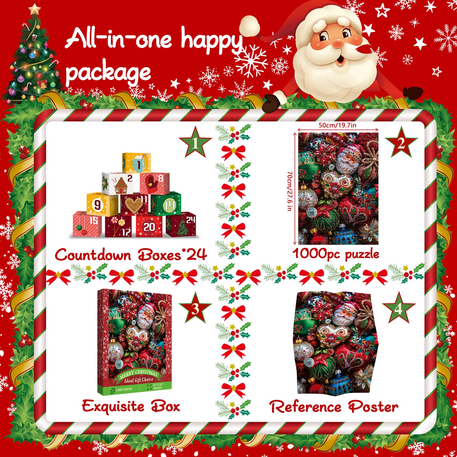 Adventskalender des Weihnachtsgedächtnisses Jigsaw Puzzle 1000 Stücke