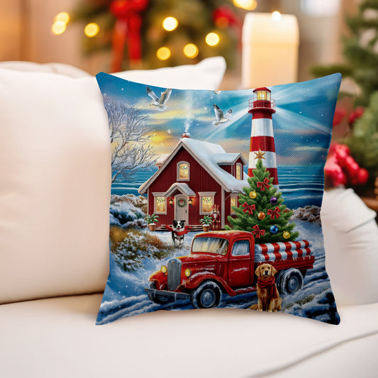 Christmas Lighthouse Throw Pillow Covers