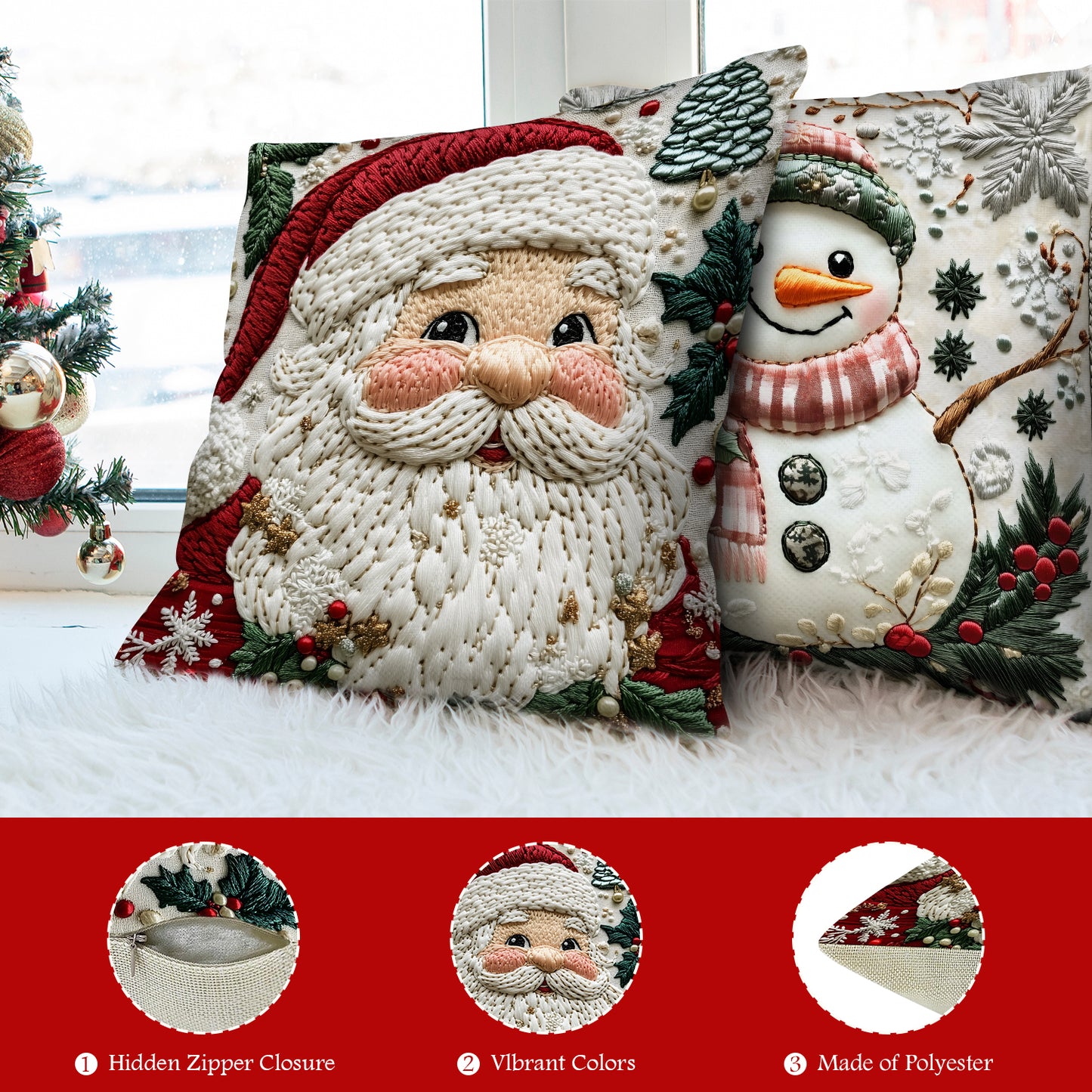 Christmas Embroidery Throw Pillow Covers