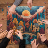 Golden Sunset Village Jigsaw Puzzle 1000 Pieces