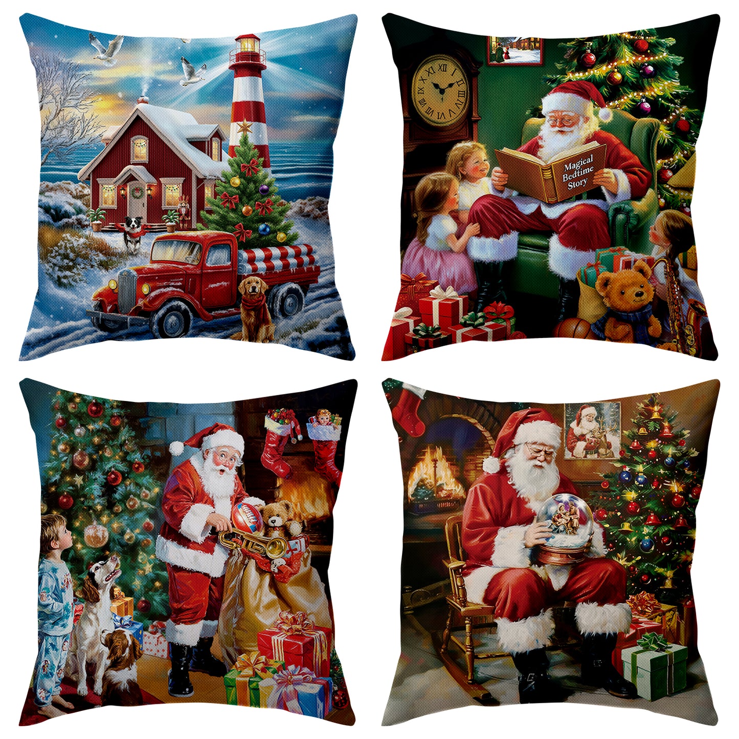 Santa Claus & Crystal Ball Throw Pillow Covers