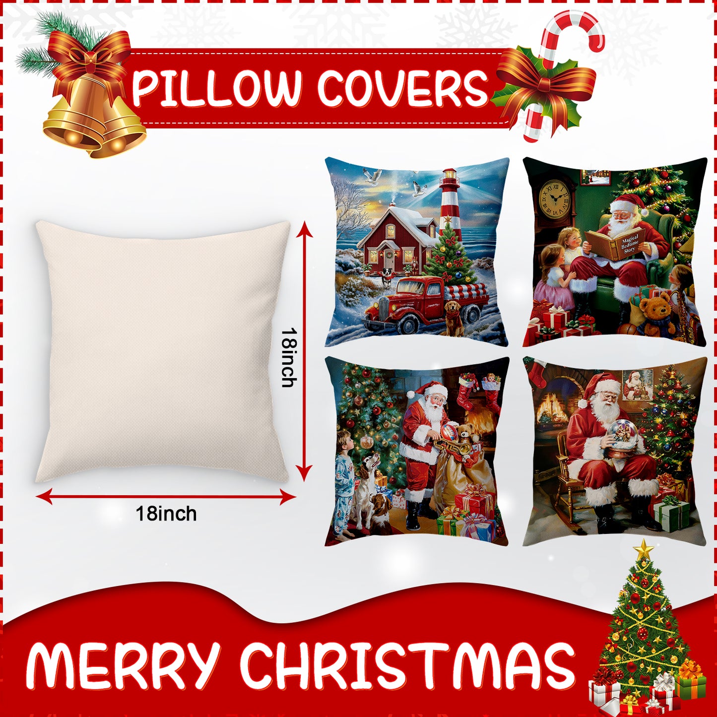 Santa Claus & Crystal Ball Throw Pillow Covers