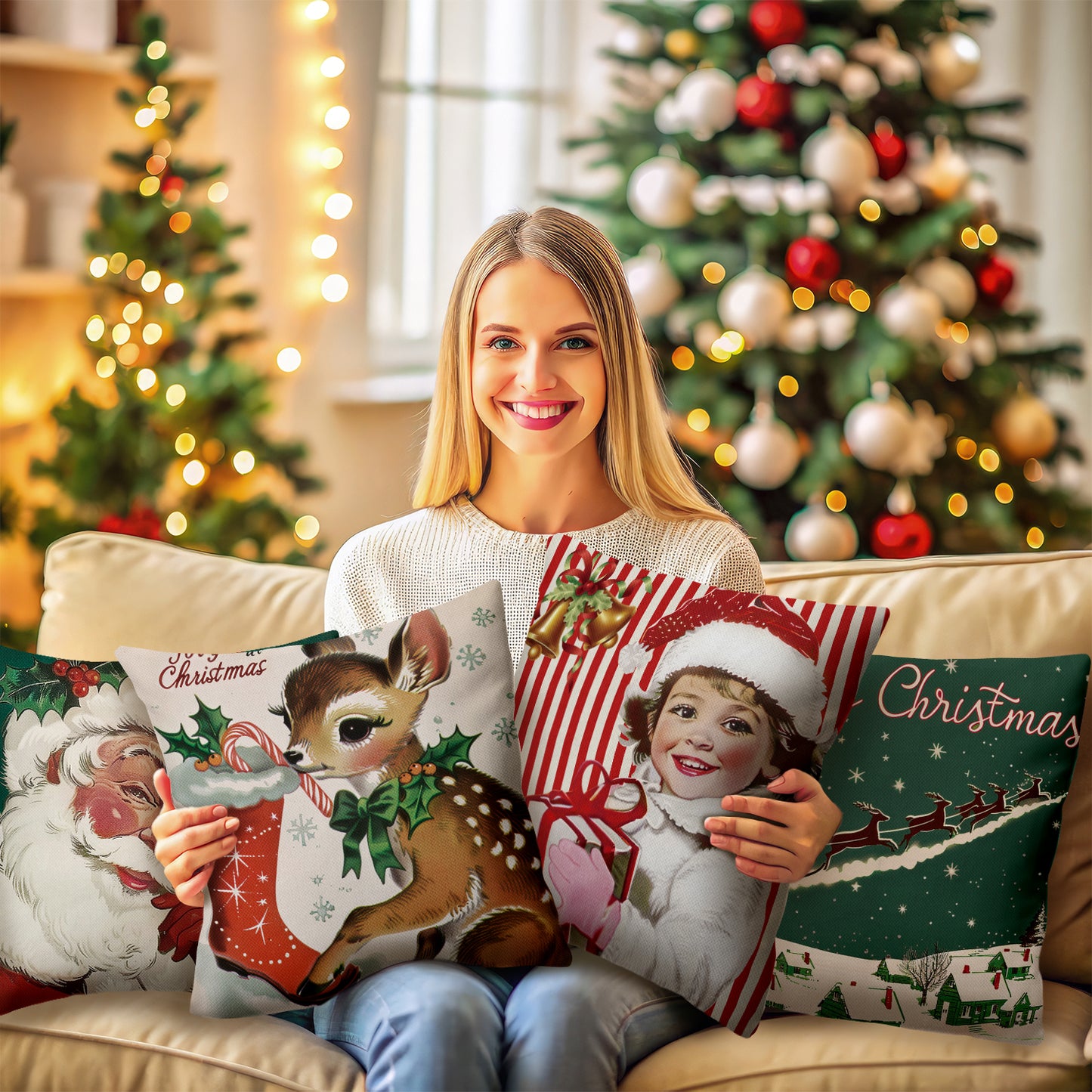 Christmas Girl Throw Pillow Covers