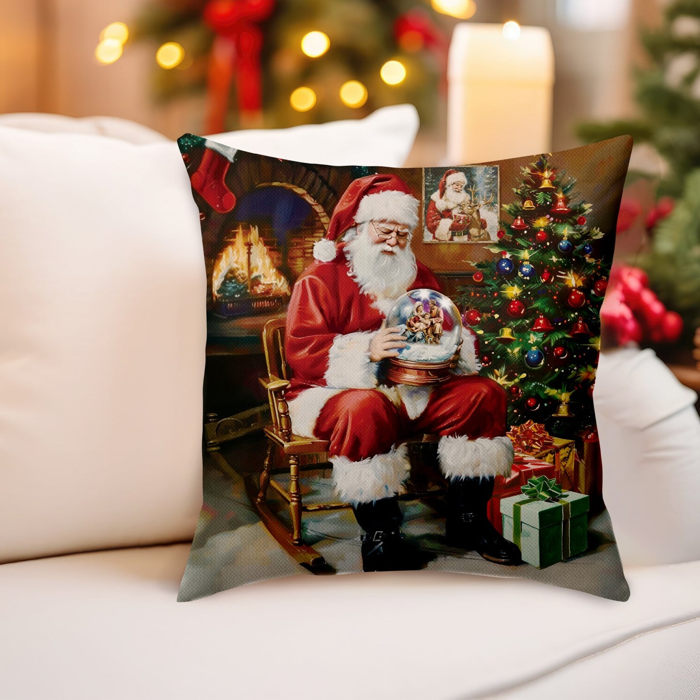 Santa Claus & Crystal Ball Throw Pillow Covers